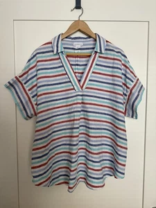 Liz Claiborne Top Womens Size XXL Striped Linen Cotton Beach Coastal Nautical - Picture 1 of 12