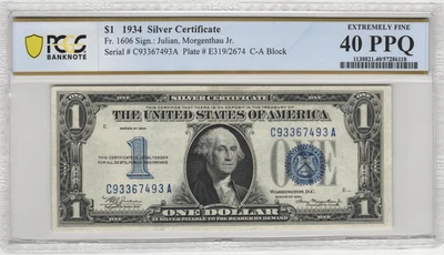 Fr.1606 1934 $1 Silver Certificate PCGS Extremely Fine 40 PPQ - Image 1 of 2