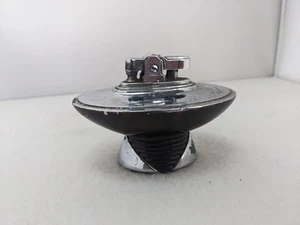 Vintage Ronson MCM Art Deco Chrome Woodtone Tempo Table Lighter 388g READ - Picture 1 of 8