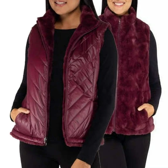 Nicole Miller Plus Reversible Acogedor Acolchado Piel Sintética Aislado Puffer Ves para Mujer Foto 1 de 1