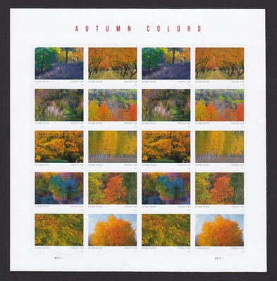 2024 Imperf Autumn Colors Forever Pane of 20 5929a-5938a 5938c Imperforate NDC - Image 1 of 2