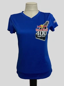 NEW BALANCE Blue Polyester Mesh Red Bull Park City V-Neck Tee Shirt  Sz. S - Picture 1 of 8