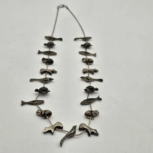 Vtg NATIVE AMERICAN Zuni Or Navajo STERLING SILVER 21 Pc FETISH ANIMAL NECKLACE - Picture 1 of 12