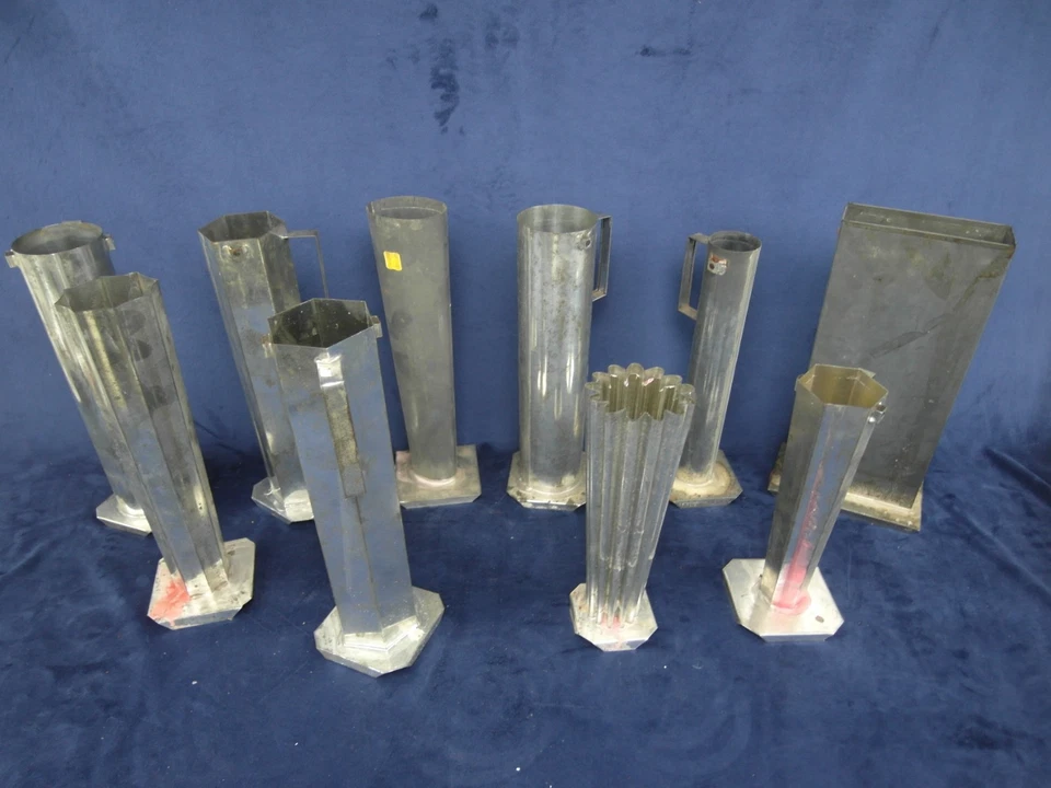 Lot of 10 Metal Pillar Candle Molds Tin Round Ruffled Hexagon 13" - Image 1 of 4