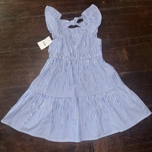 Crewcuts Blue White Striped Flutter Sleeve Dress Sz 4 - Picture 1 of 3