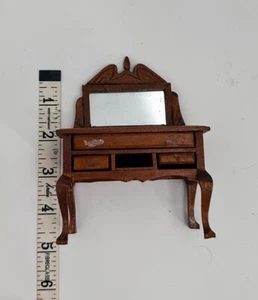 Vintage Dollhouse Miniature Furniture Dresser Vanity Table with Mirror Wooden - Picture 1 of 7