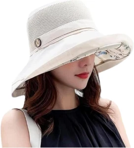 Women-Mesh-Sun-Hats-Bucket-Hat - Summer-Beach-Hat Fishing-Hat-Outdoor-Uv-Protect - Picture 1 of 12
