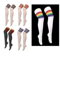 LADIES REFEREE STRIPED OVER THE KNEE HIGH THIGH REFEREE FOOTBALL LONG SOCKS - Picture 1 of 6