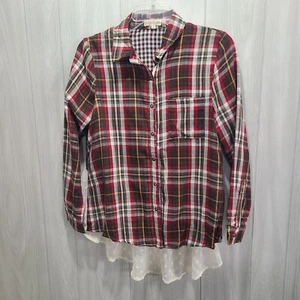 Womens Crescent Plaid Sheer Bottom Button Down Size S - Picture 1 of 8