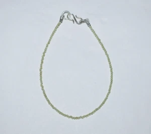 Green Peridot Gemstone 925 Sterling Silver 9 In.  / 2 mm Round Beads Bracelets - Picture 1 of 12