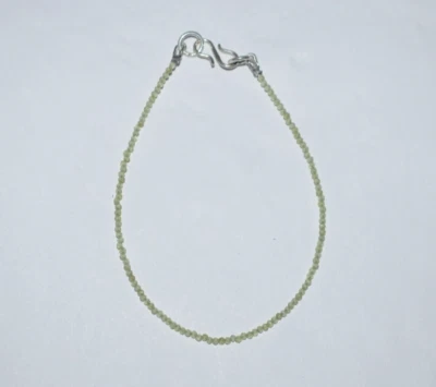 Green Peridot Gemstone 925 Sterling Silver 9 In.  / 2 mm Round Beads Bracelets - Image 1 of 4