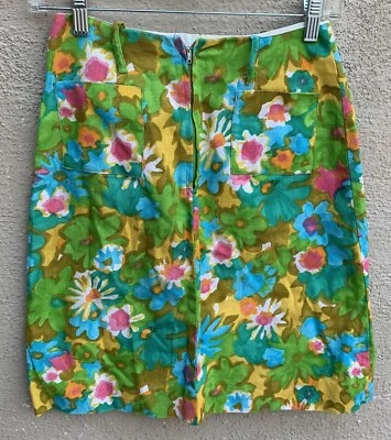 Vintage Floral Skirt With Pockets Roxy Metal Zipper Paychedelic 60s Mod GoGo 25” - Image 1 of 4