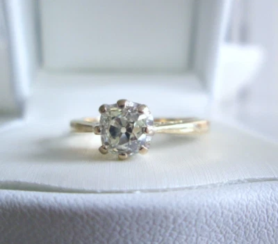 18ct Gold 1.00ct Old Mine Cushion Cut Diamond Solitaire Engagement Ring Size P - Image 1 of 4