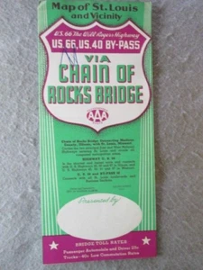 Route 66 The Will Rogers Highway Via Chain Of Rocks Bridge, St. Louis Map 1950 - Picture 1 of 7