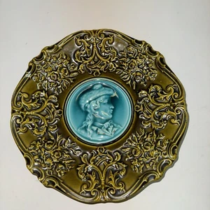 1800's Majolica Schramberg Villeroy & Boch 8" Medallion Plate 682 Victorian - Picture 1 of 8