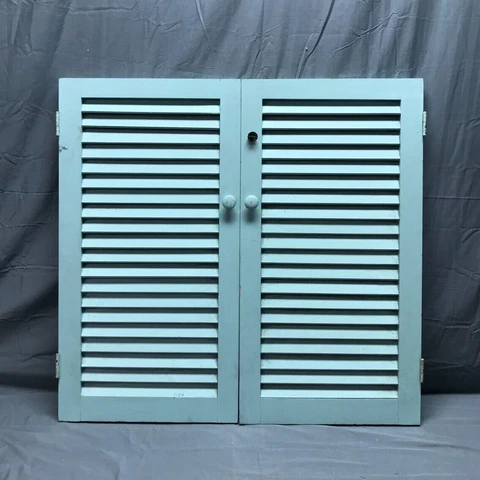 Pair Vintage Antique House Window Wood Louvered Shutters Blue 16x31 Old 1099-22B Cover