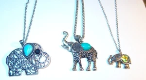 3 schöne ELEFANTEN HALSKETTEN filigrane Anstecknadel silberfarben Ketten türkis blau - Bild 1 von 4