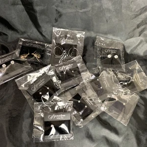 Signature Sterling Silver Earring Lot of 11 Cubic Zirconia Hoops Dangle Ball - Picture 1 of 10