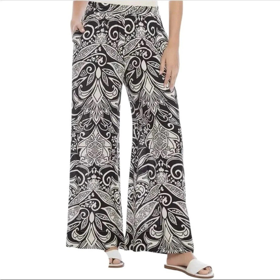 Karen Kane Wide Leg Bloom Pants In Black/White XL - Image 1 of 4