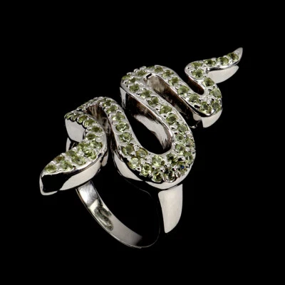 925 Sterling Silver Ring Round Peridot Natural Gemstone Cobra Jewelry Size 9 - Image 1 of 4