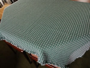 Homespun Gewebte Tischdecke 78" x 61" Rechteck Grün-Weiß Geo Wiege Poly Wendbar - Bild 1 von 10