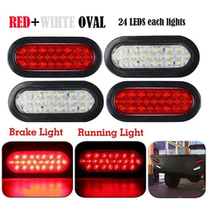 2x Red+2x White 6" 24 LED Oval Stop Reverse Tail Light Truck Trailer Flush Mount - Picture 1 of 12