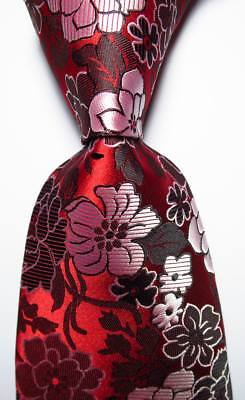 New Classic Floral Red White Black JACQUARD WOVEN Silk Men's Tie Necktie • 8.99€