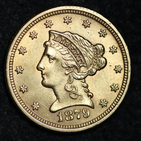1879 Gold $2.50 Dollar Quarter Eagle CHOICE UNC UNCIRCULATED FREE P/H E395 QHFM Cover