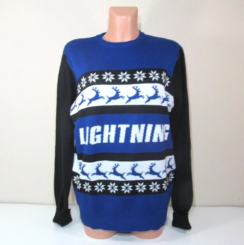 NHL TAMPA BAY LIGHTNING Hockey Mens L Pullover Nordic Pattern Acrylic Sweater Cover
