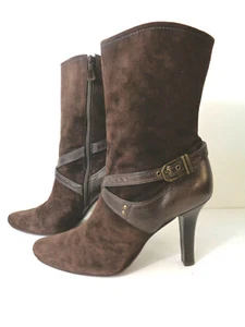 COLE HAAN US 10AA Botines Estrechos Marrón Gamuza y Cuero Tacón Alto Cremallera BRASIL - Imagen 1 de 7