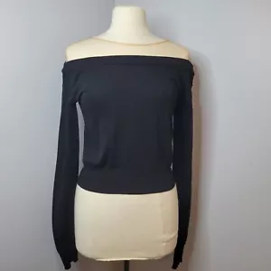 Maglione donna ENDLESS ROSE piccolo nero viscosa spalle scoperte rosa trasparente top - Foto 1 di 6
