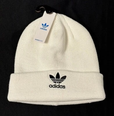 ADIDAS Mujer Gorro Calcetín Sombrero C W Originales Trifolio Puños Tejido Blanco Nuevo con Etiquetas Foto 1 de 4