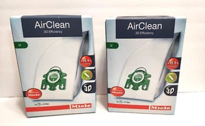 2 Miele U Vacuum Cleaner Airclean Bags 4 Bags 2 Filters Green Collar Genuine - Picture 1 of 6