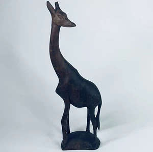 Vintage 12” Tall Giraffe Kenya African Hand Carved Wood Figurine Boho MCM Tribal - Picture 1 of 11