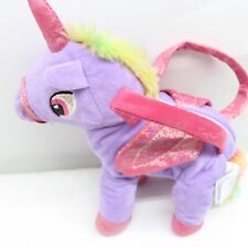Calplush Child’s Handbag Tote Purple Unicorn Plush Toy Zipper Purple Handles 10"