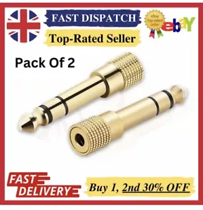 2X 2.89 3.5mm Jack a 6.35mm Estéreo Adaptador Auriculares Convertidor 6.3mm DORADO 1/4 - Imagen 1 de 2