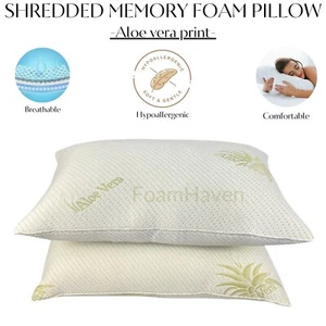 2x Almohadas estándar de espuma triturada con estampado de aloe vera hipoalergénicas 20"x28" - Imagen 1 de 5
