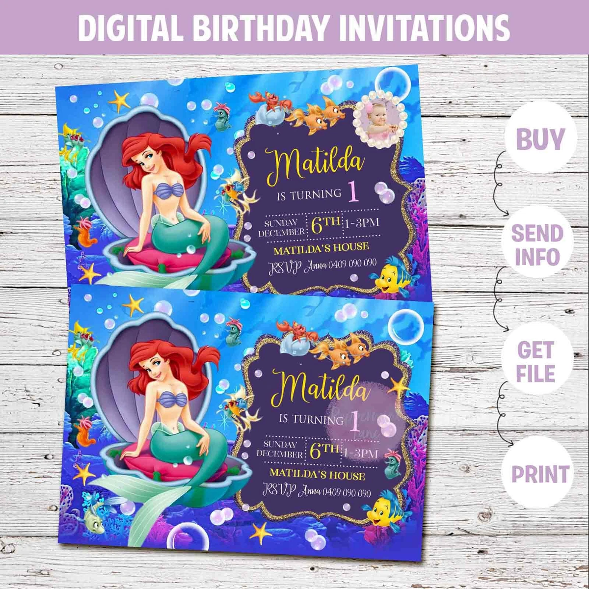 Tarjetas De Invitación De Cumpleaños De Sirena Con Sobres, Paquete De 20 (4  X 6 Pulgadas, image size:1200x1200