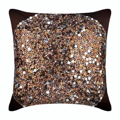 Throw Pillow Case Brown 16"x16", Square Silk Circles & Dots - Brown Eye Sparkle - Image 1 of 4