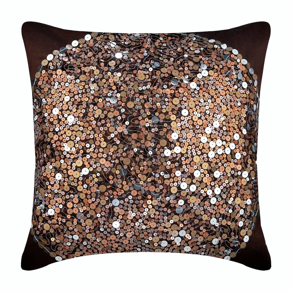 Throw Pillow Case Brown 16"x16", Square Silk Circles & Dots - Brown Eye Sparkle - Image 1 of 4