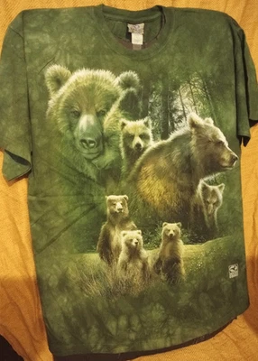 Camiseta Grizzly Bear Family NOVA Adulto Azul Líquido Vintage Cinza Etiqueta Algodão - Imagem 1 de 2
