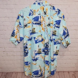 Men's Hawaiian Shirt LG Michael Austin Sailboat Lighthouse Map 25" Pit2Pit  #110 - Picture 1 of 4