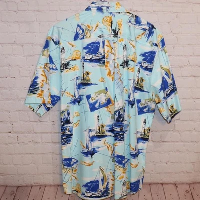 Men's Hawaiian Shirt LG Michael Austin Sailboat Lighthouse Map 25" Pit2Pit  #110 - Image 1 of 4