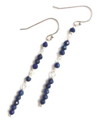 Orecchini pendenti in argento 925 con lapislazzuli naturali sfaccettati da 3  mm - Immagine 1 di 4
