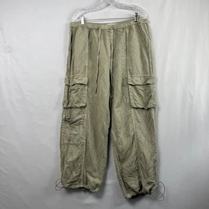 C&C California Pants Womens Large Green Linen Blend Cargo Pull-On Jogger Beach - Picture 1 of 16