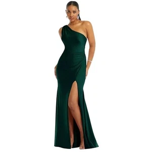 Cynthia & Sahar One-Shoulder Cowl Back Stretch Satin Mermaid Dress Evergreen XL - Picture 1 of 11