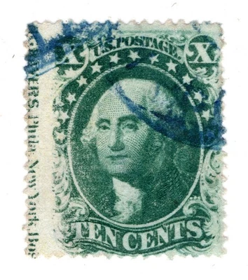 Sellos de Estados Unidos #35 Washington 10c con impresión usados Foto 1 de 2