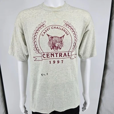 Distressed Vintage 1990s ROTC Central Cadet Challenge 1997 Wildcat T-Shirt (XL) - Image 1 of 4