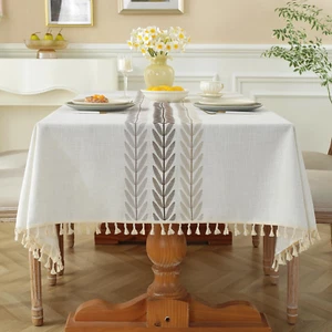 Cotton Linen Waterproof Tablecloth for Dining Table Farmhouse Kitchen Rectangle - Picture 1 of 6