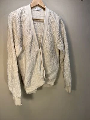 Vintage Bachrach Cardigan Men's Medium White Cream Button Knit Sweater - Image 1 of 4